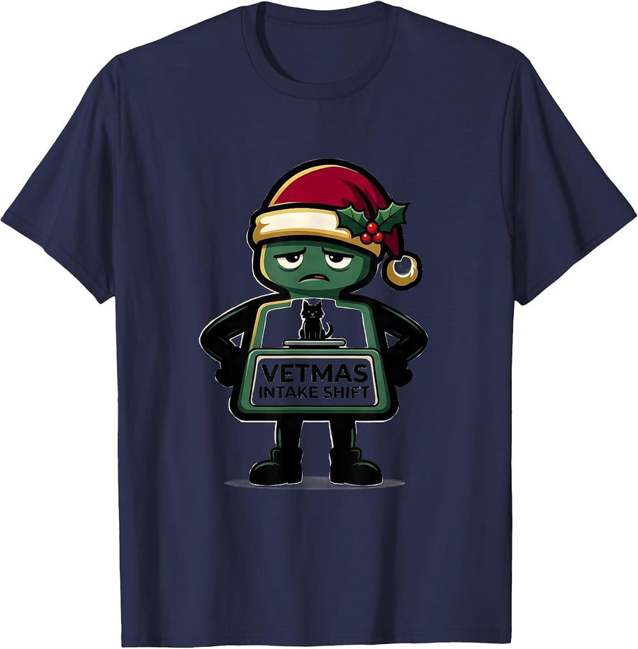 Vetmas Intake Shift Funny Vet Tech Christmas Veterinary T-Shirt - Navy Blue