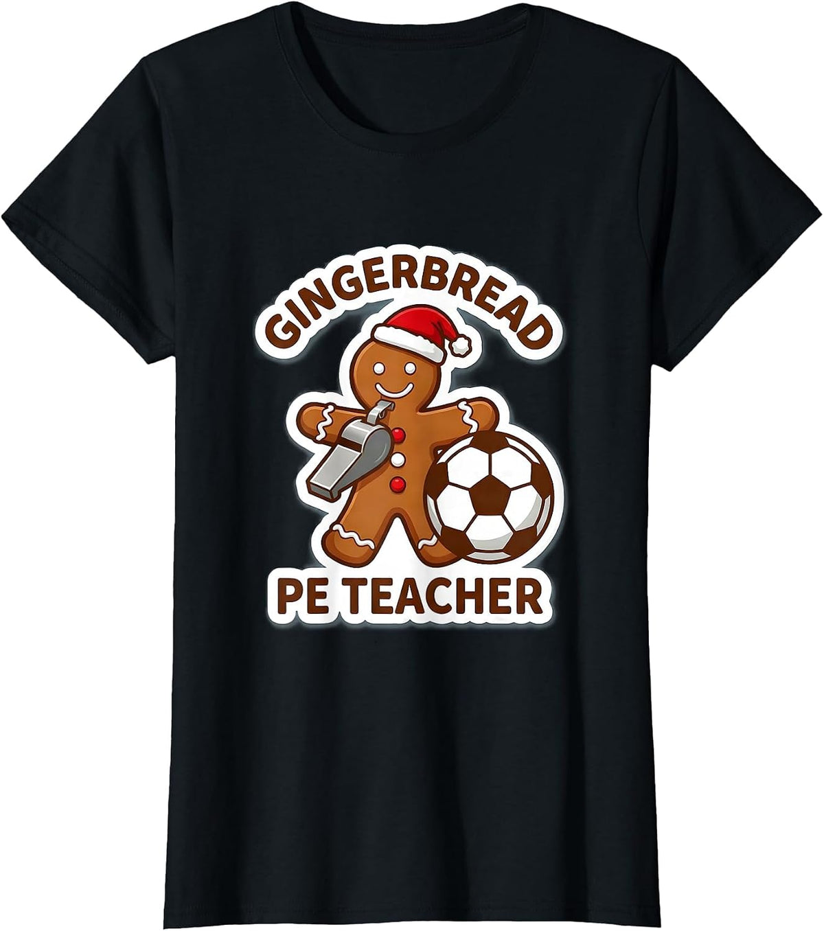 Gingerbread PE Teacher Cute Playful Christmas Teacher Staff T-Shirt - Black