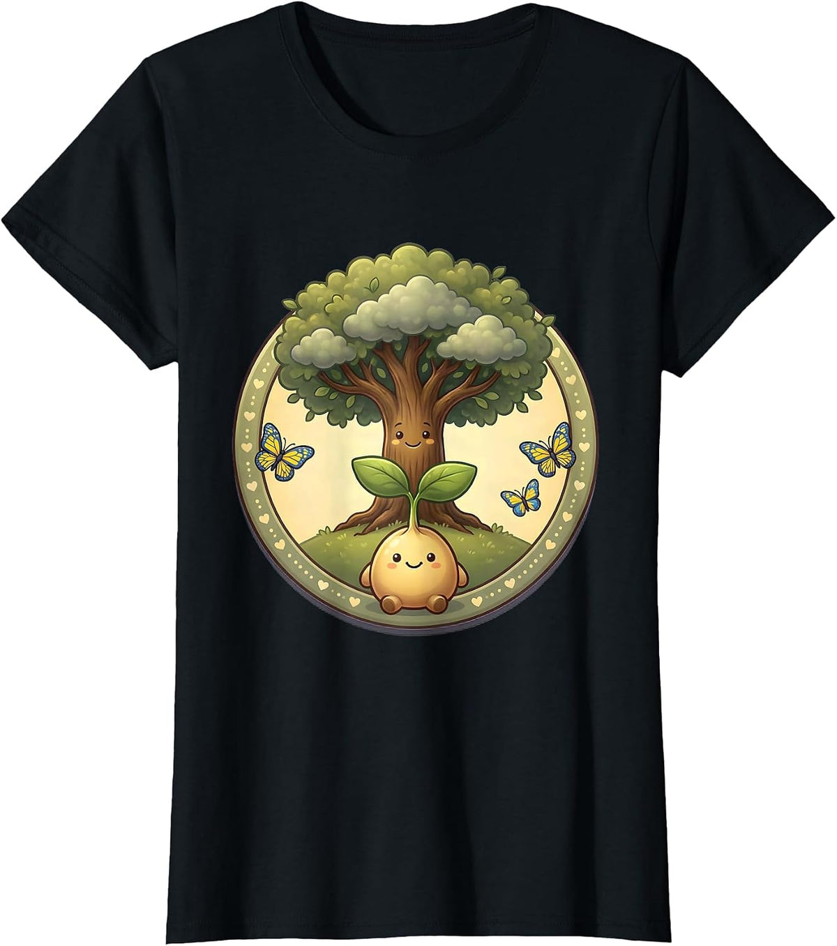 Women's Down Syndrome Awareness Seedling to Oak Tree Design T-Shirt - Black
