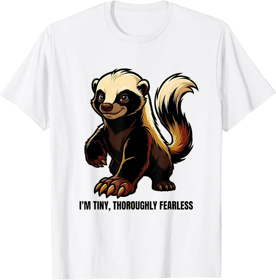 Men's I'm Tiny Thoroughly Fearless Cartoon Honey Badger Animal T-Shirt - White