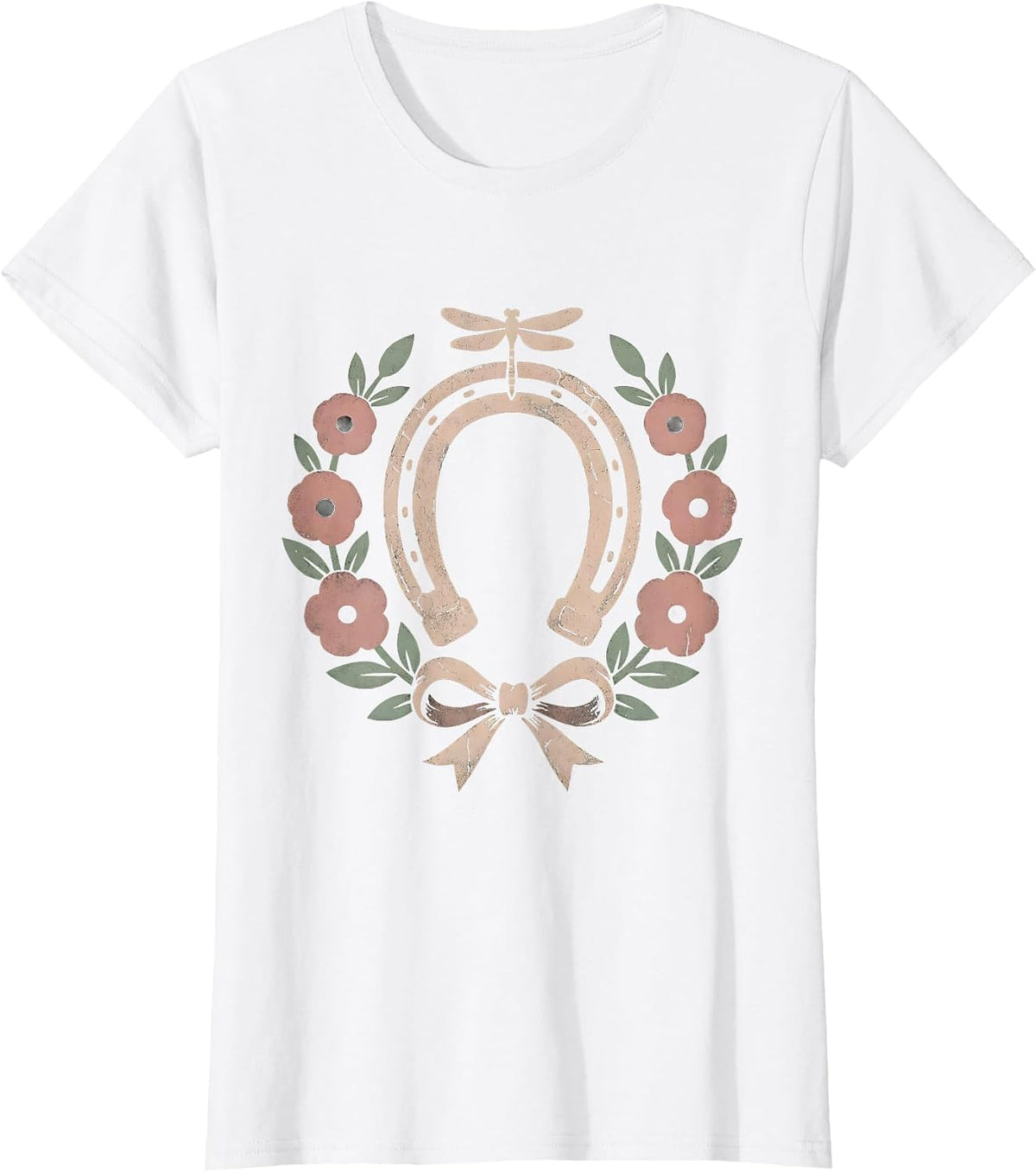 Derby Floral Horseshoe Wildflower Wreath Design T-Shirt - White