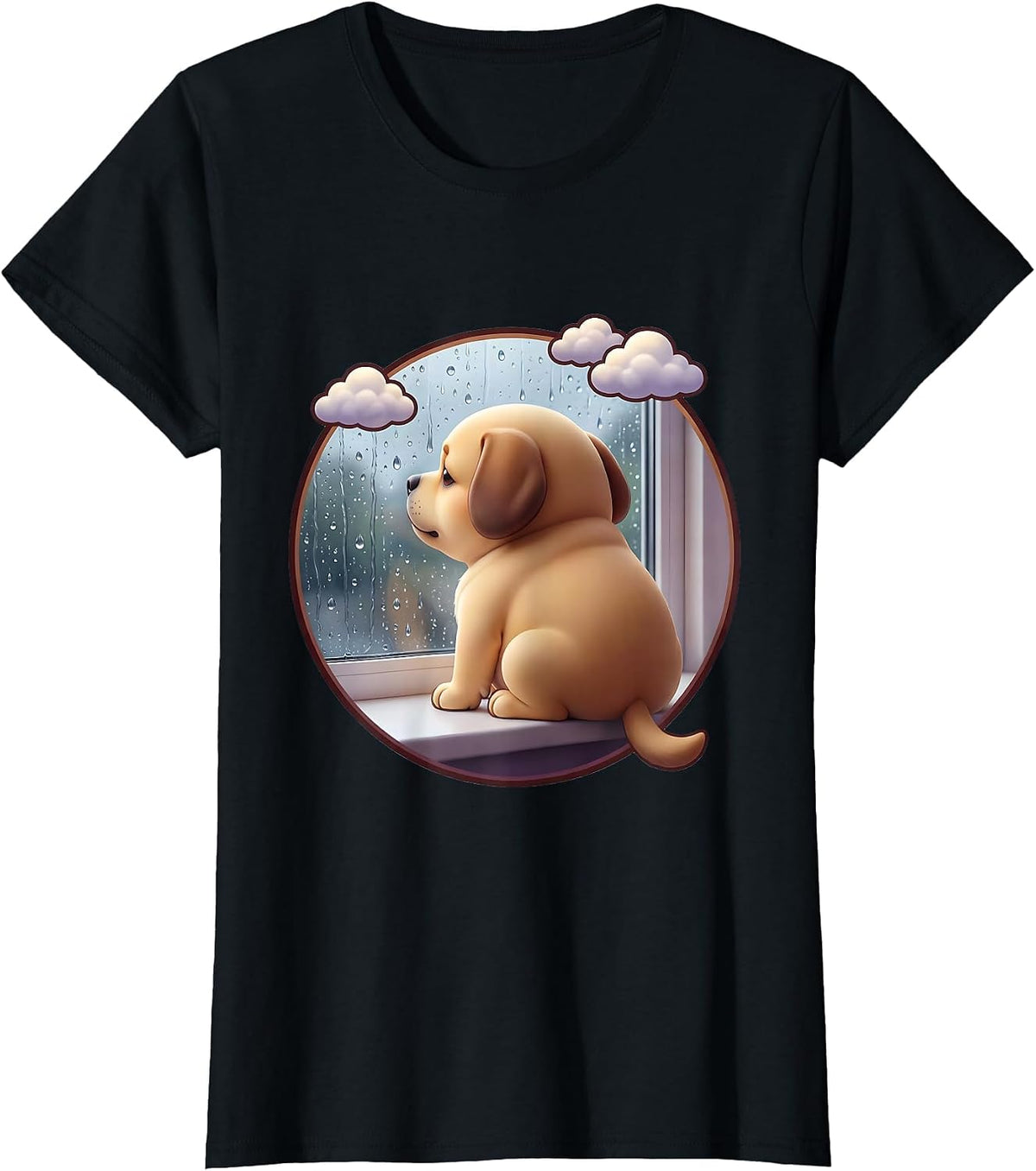 Unbothered Dog Rainy Window Graphic T-Shirt - Black