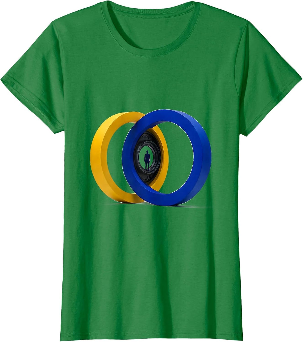 Women's Yellow and Blue Open Rings Down Syndrome Awareness Support T-Shirt - Kelly Green