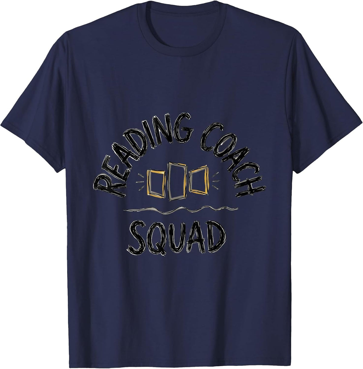 Reading Coach Squad Hand-Sketched Literacy Teacher T-Shirt - Navy Blue