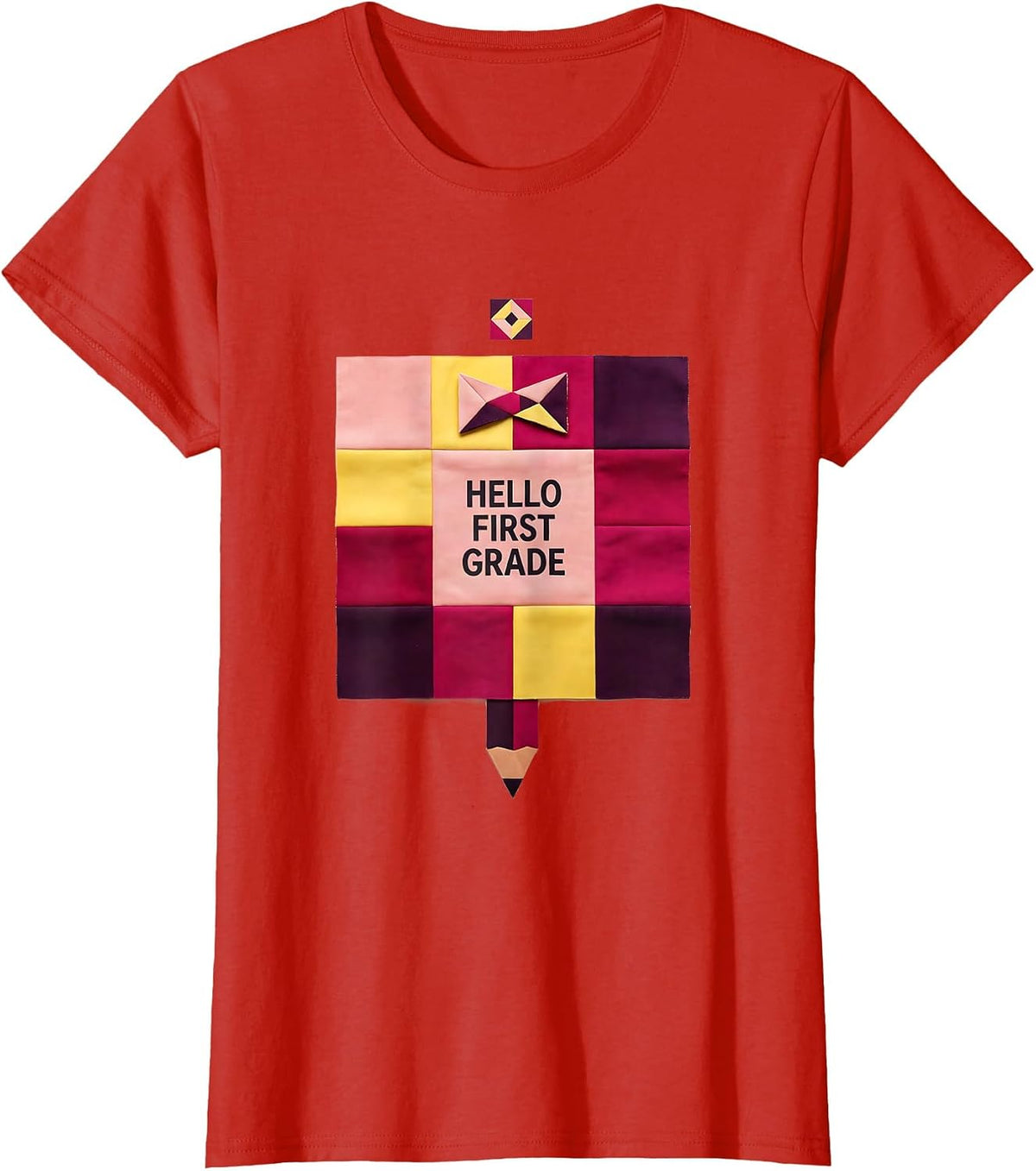 Hello First Grade Cute Coquette Back to School Pencil Bow T-Shirt - Red