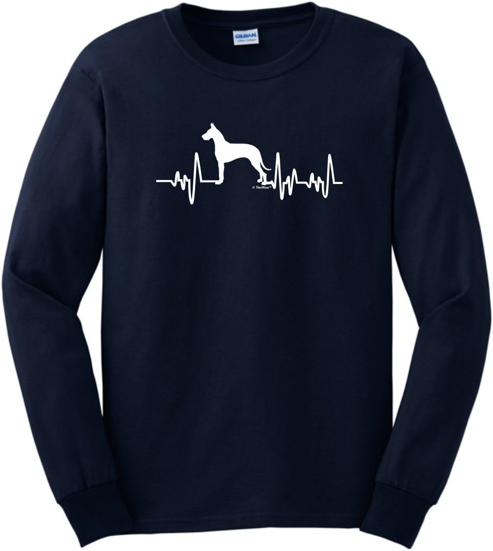 Great Dane Gifts Dog Lover Heartbeat Great Dane Long Sleeve T-Shirt - Navy