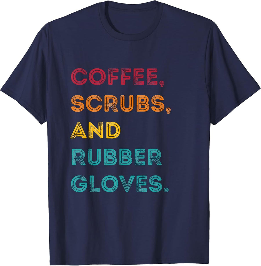 Funny Retro Coffee Scrubs Rubber Gloves Nurse Doctor Medical T-Shirt - Navy Blue