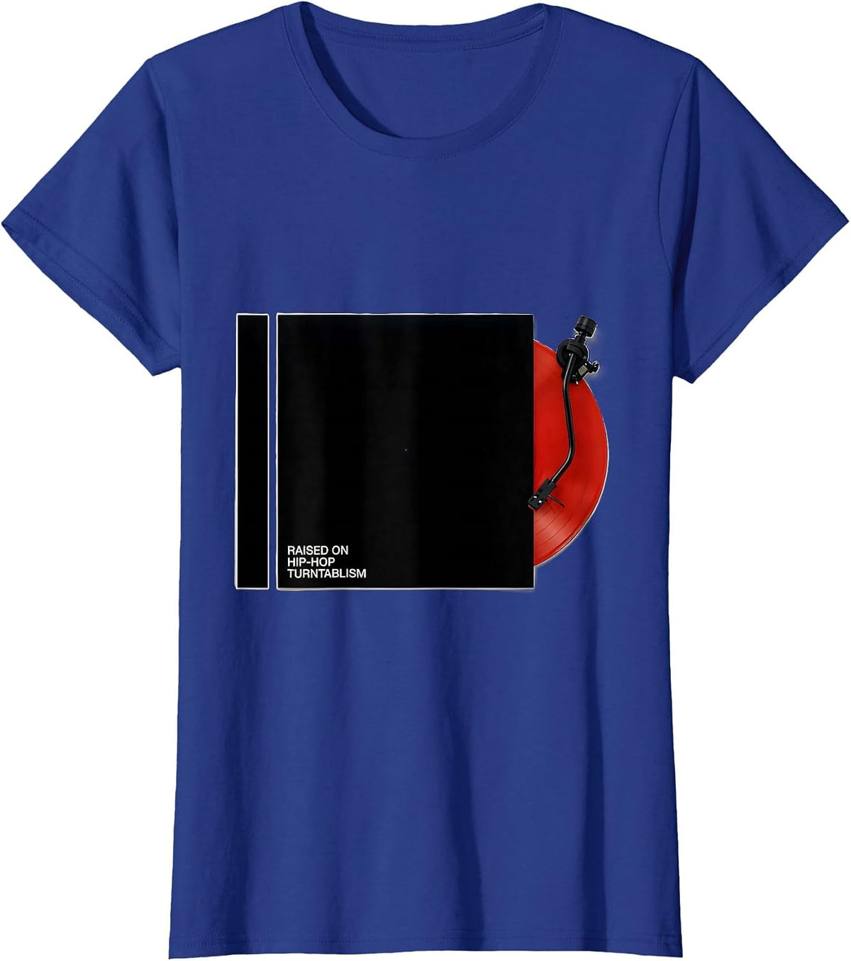 Women's Raised On Hip-Hop Turntablism Vintage DJ 90s Rap Lyric T-Shirt - Royal Blue