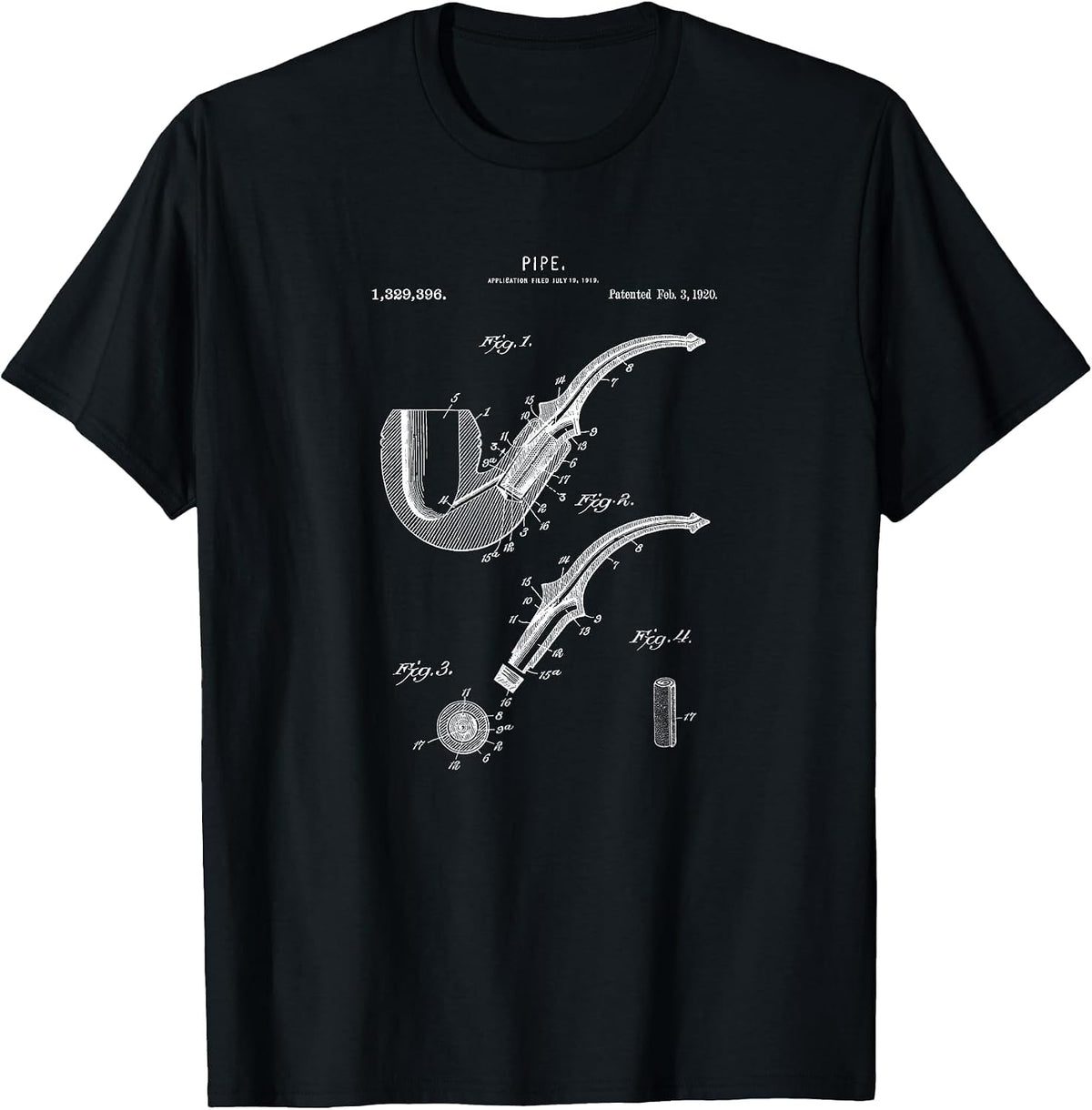 Vintage Smoking Pipe Blueprint Drawing Shirt - Detective T-Shirt T-Shirt - Black