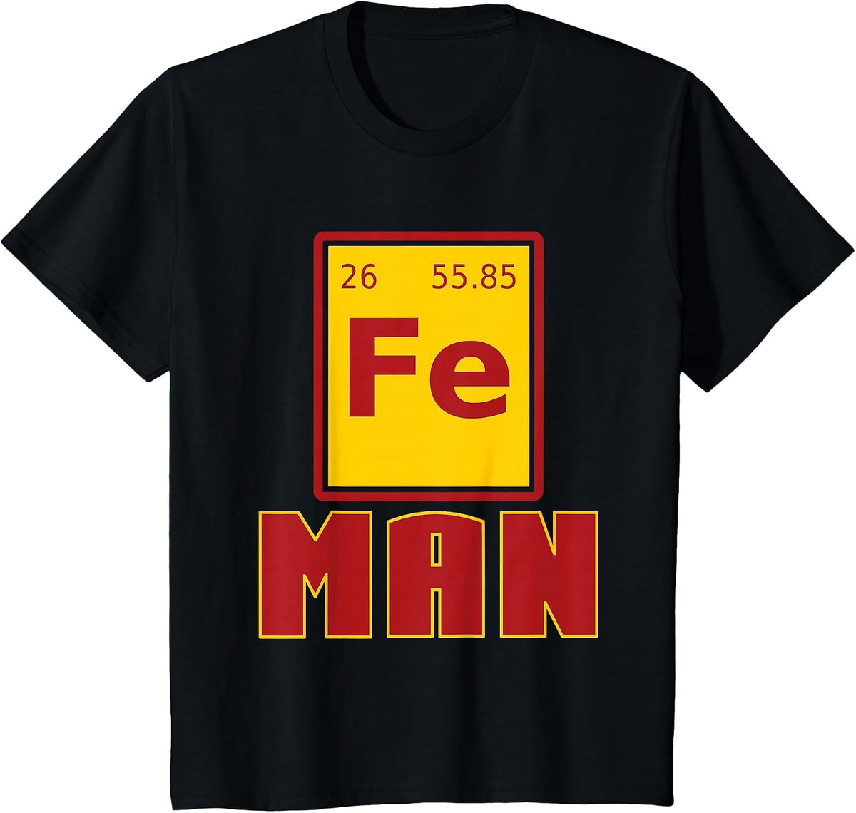 Fe Man Superhero - Funny Chemistry Humor Science Teacher T-Shirt - Black