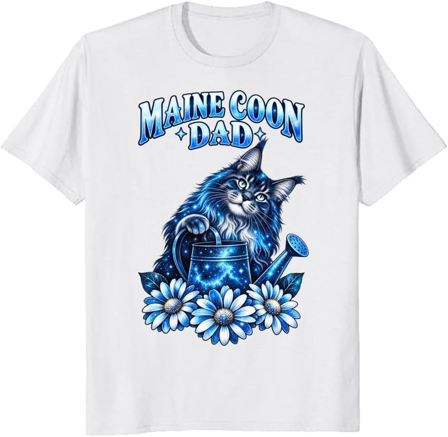 Maine Coon Dad T-Shirt Cosmic Cat Garden Watering Can Tee - S3
