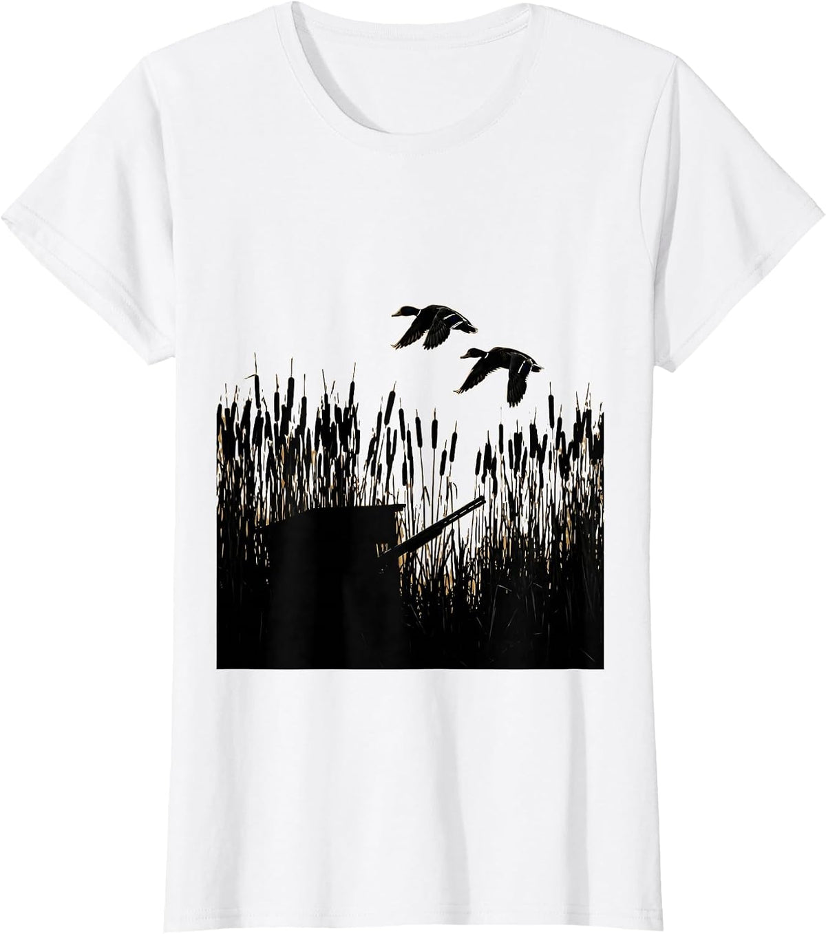 Duck Blind Cattail Reeds Waterfowl Hunting Graphic T-Shirt - White
