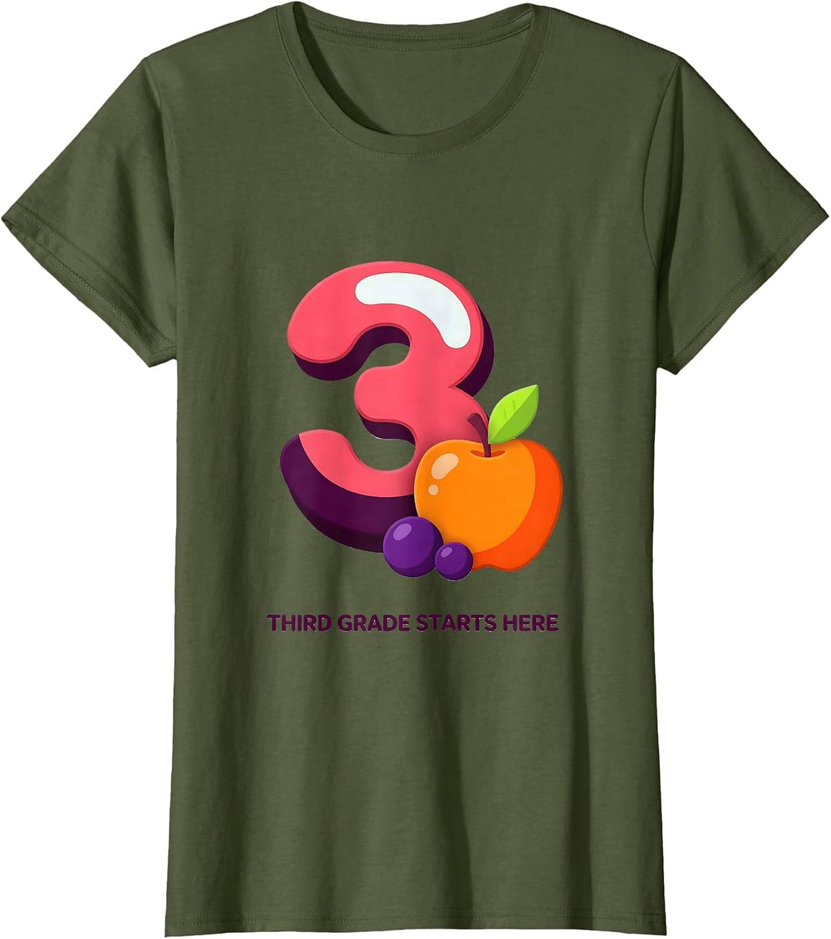 Women's Third Grade Starts Here Playful Back To School First Day T-Shirt - Olive Green