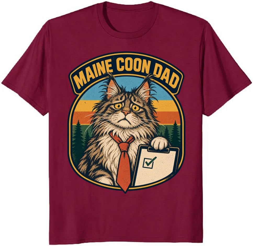 Maine Coon Dad T-Shirt Rainbow Watercolor Autumn Cat Tee - S3