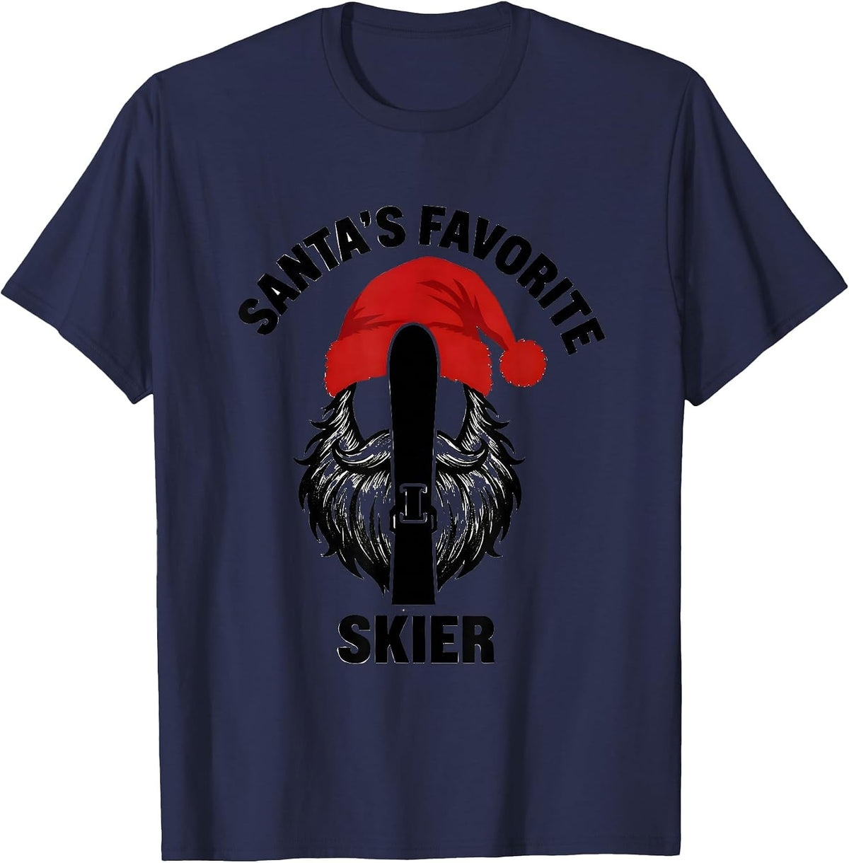 Men's Santa's Favorite Skier Funny Skiing Christmas Pajama T-Shirt - Navy Blue