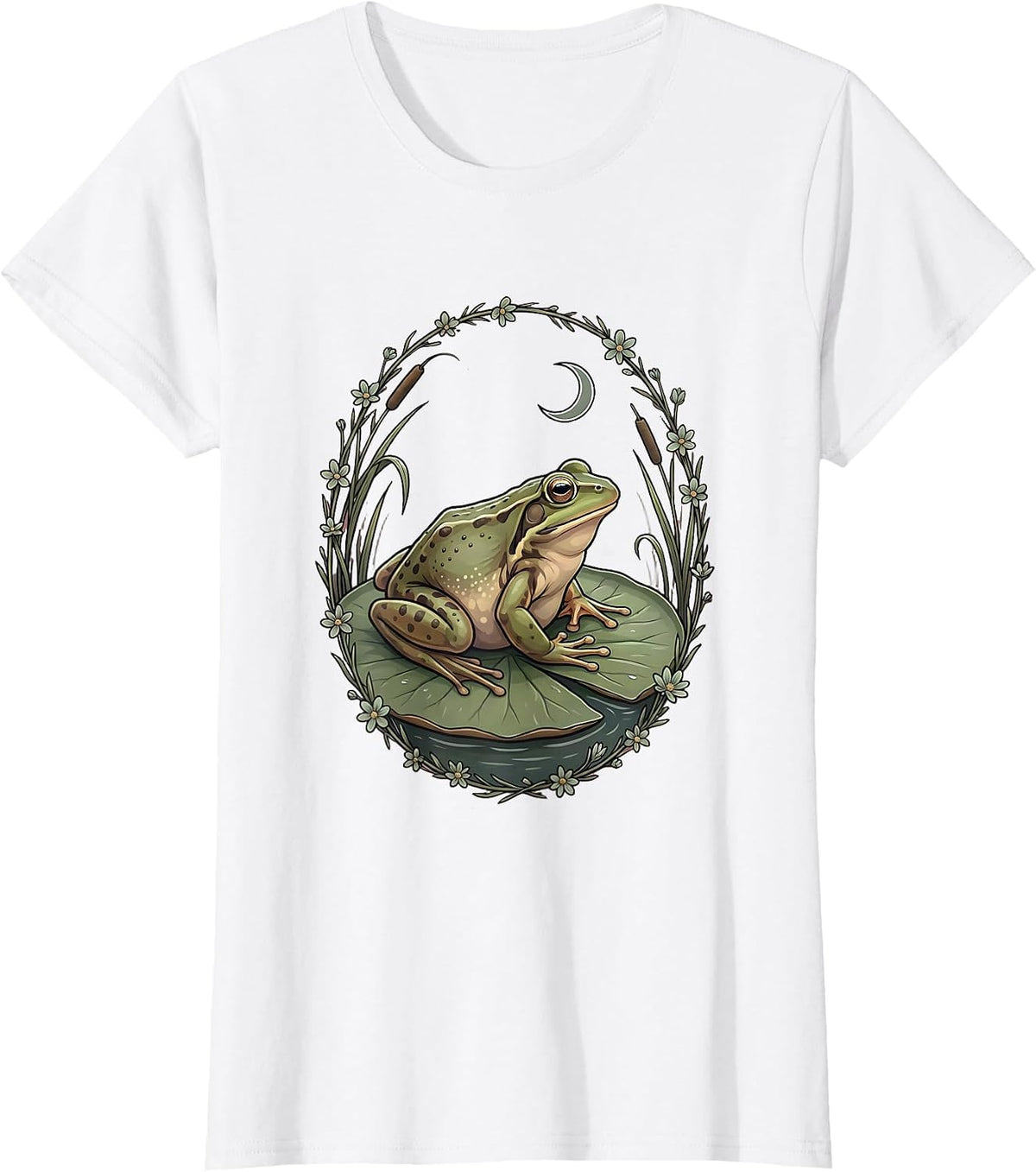 Women's Frog on Lily Pad Lazy Afternoon Illustration T-Shirt - White