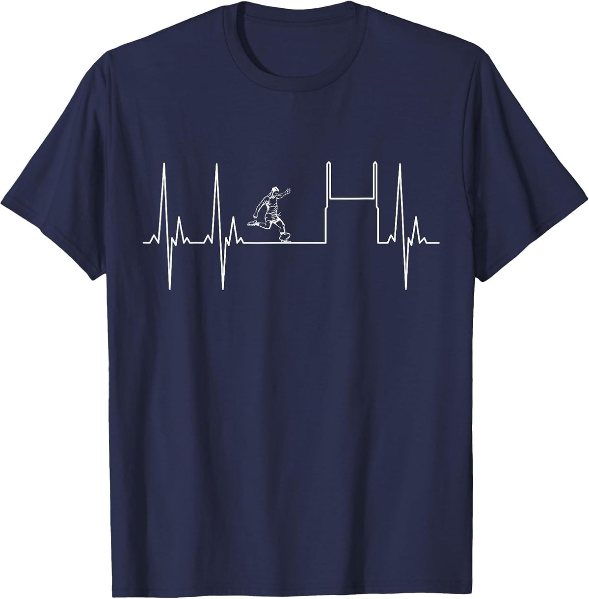 Rugby Heartbeat Rugby Player Fan T-Shirt - Navy Blue