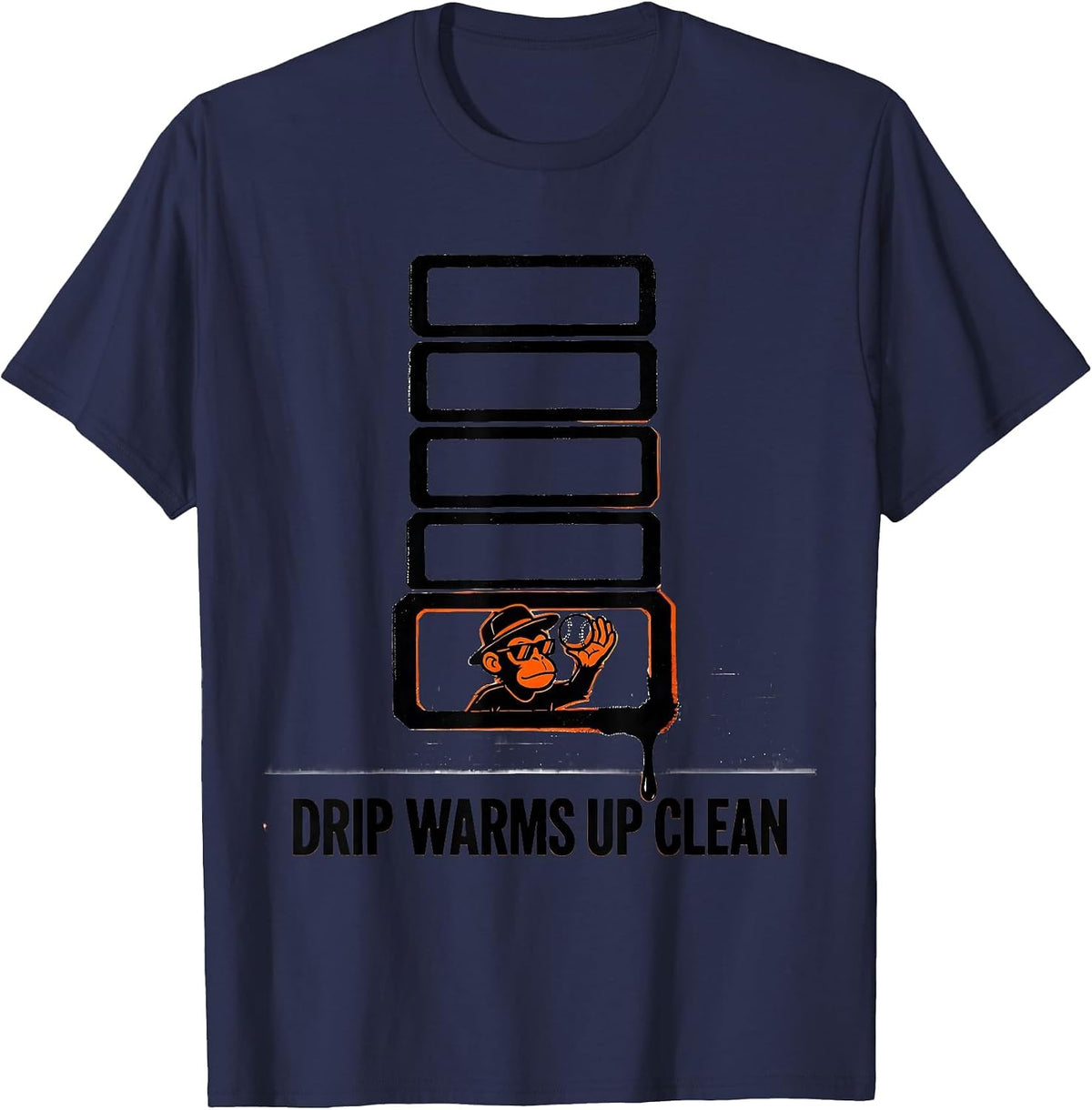 Drip Warms Up Clean Funny Monkey Baseball Youth Streetwear T-Shirt - Navy Blue