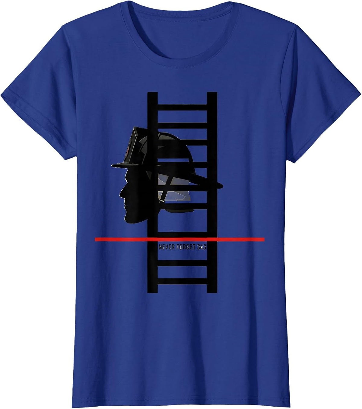Women's Never Forget 343 Geometric Firefighter Memorial Tribute T-Shirt - Royal Blue