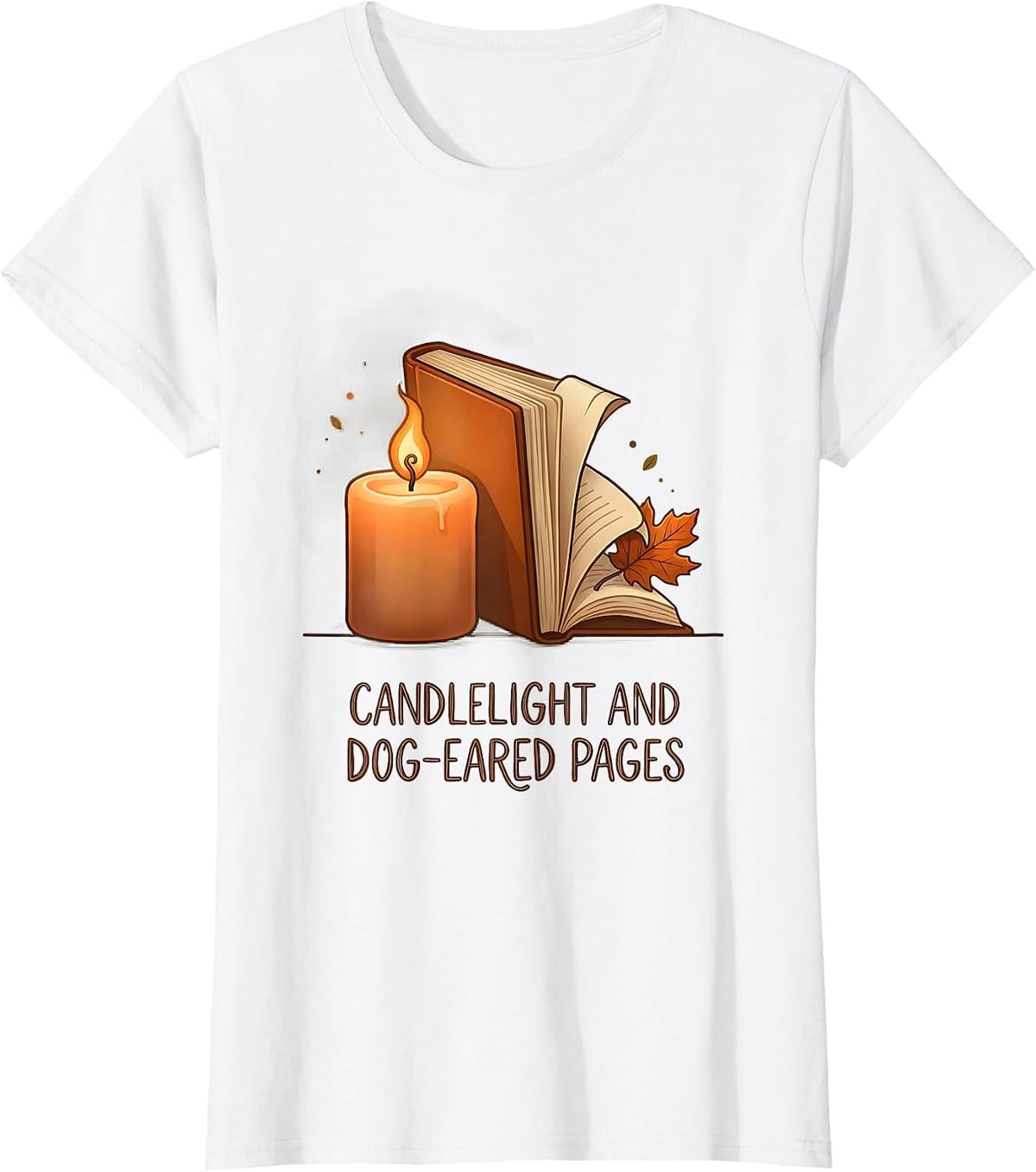 Candlelight And Dog-Eared Pages Cozy Fall Reading Teacher T-Shirt - White