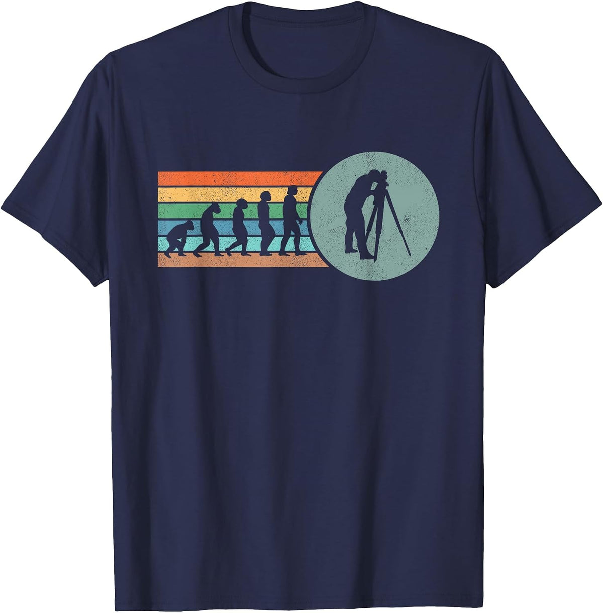 Retro Land Surveying Human Evolution Engineer Land Surveyor T-Shirt - Navy Blue