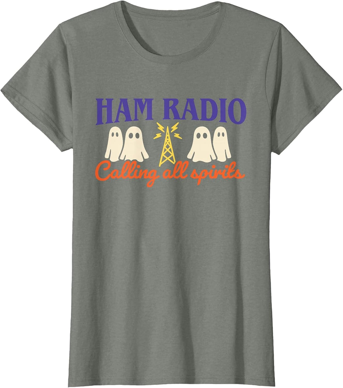 Ham Radio Calling All Spirits Retro Halloween Funny T-Shirt - Olive Heather