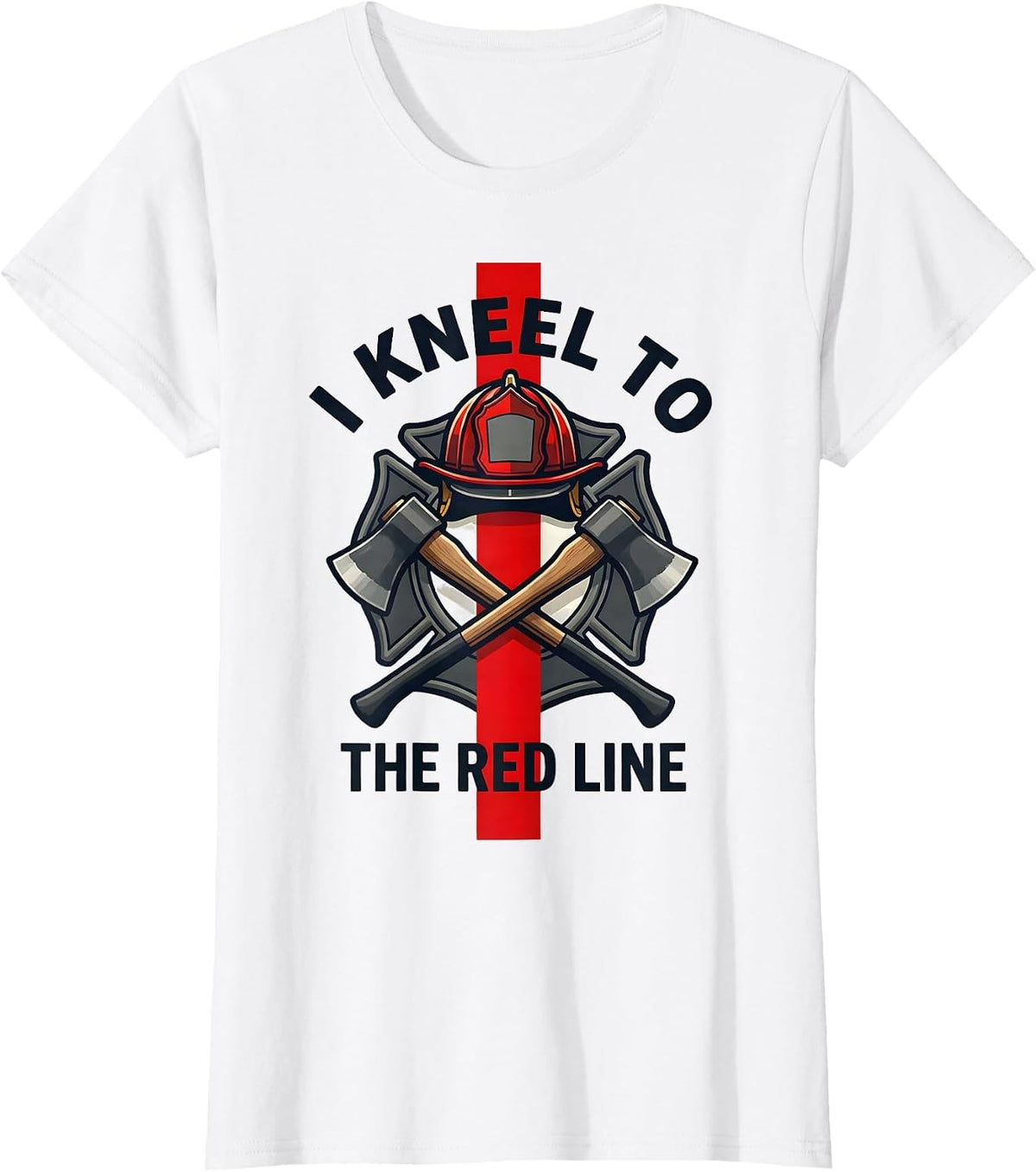 Women's I Kneel To The Red Line Patriotic Firefighter Thin Red Line T-Shirt - White