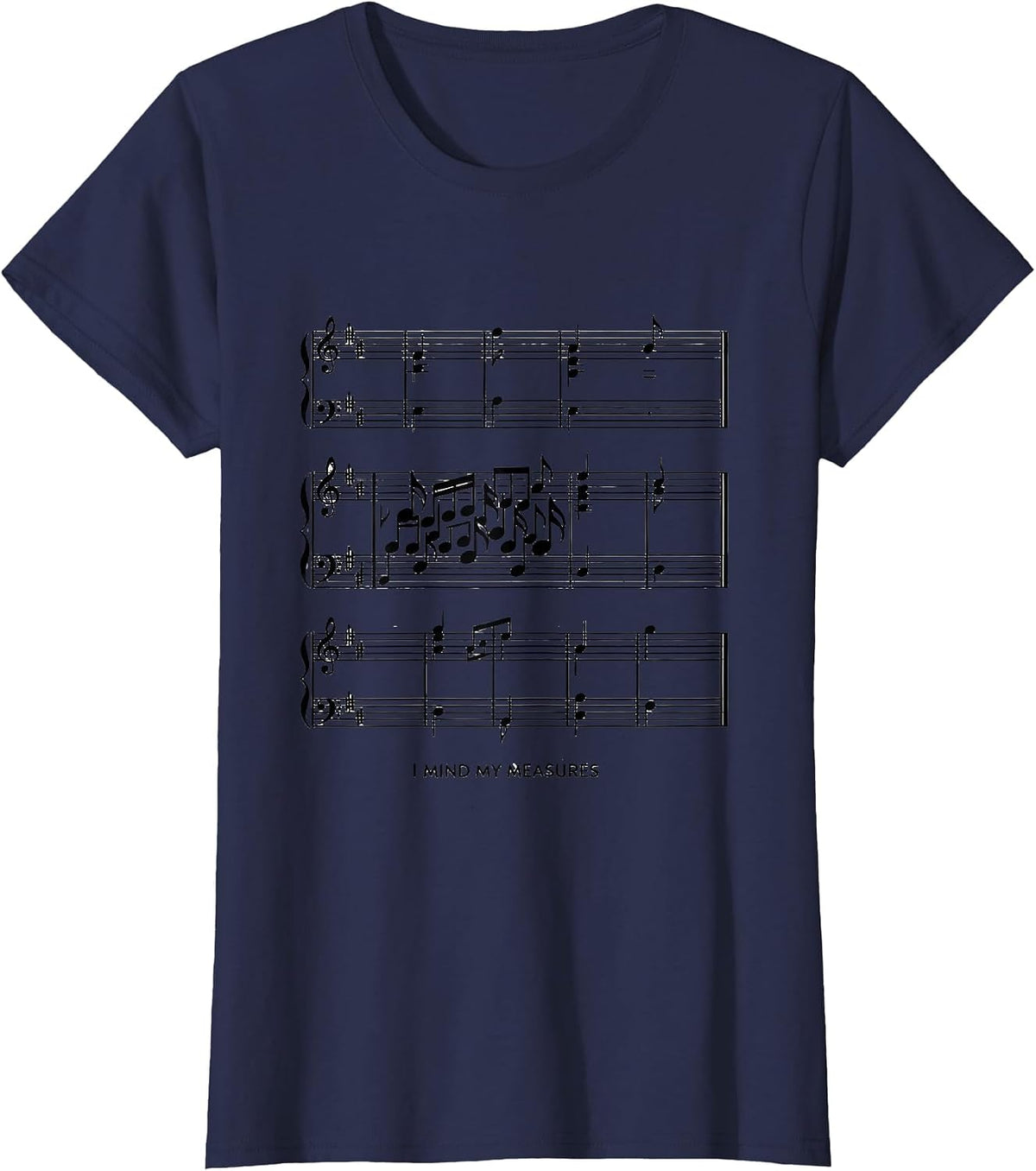 Women's I Mind My Measures Funny Musician Band Member Music Teacher T-Shirt - Navy Blue