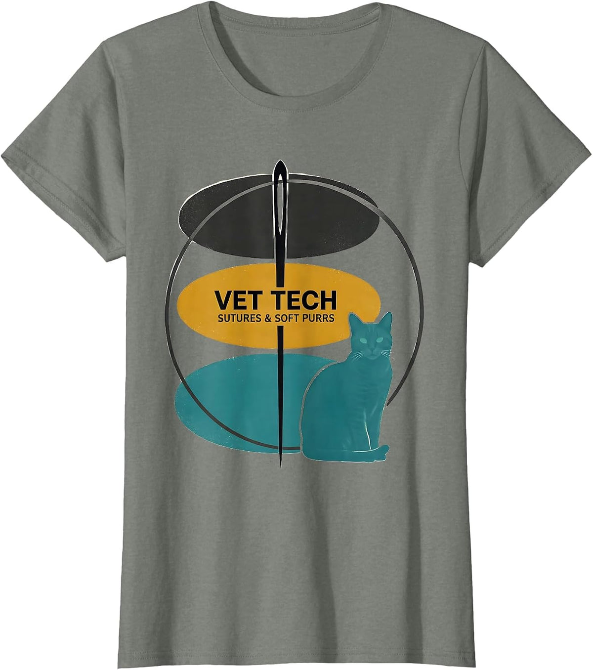 Vet Tech, Sutures & Soft Purrs Midcentury Modern Vet Worker T-Shirt - Olive Heather