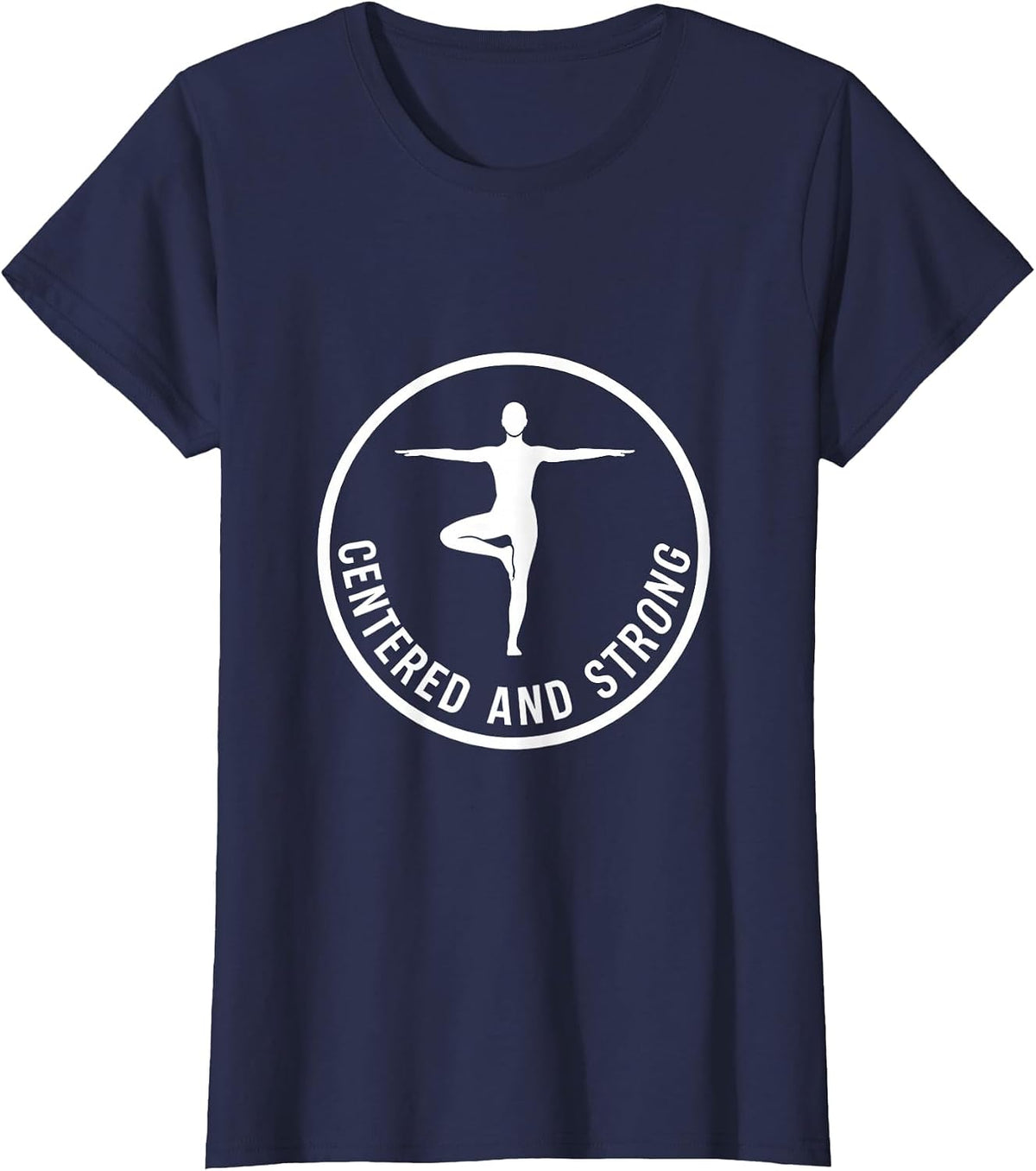 Women's Centered and Strong Pilates Graphic Design T-Shirt - Navy Blue