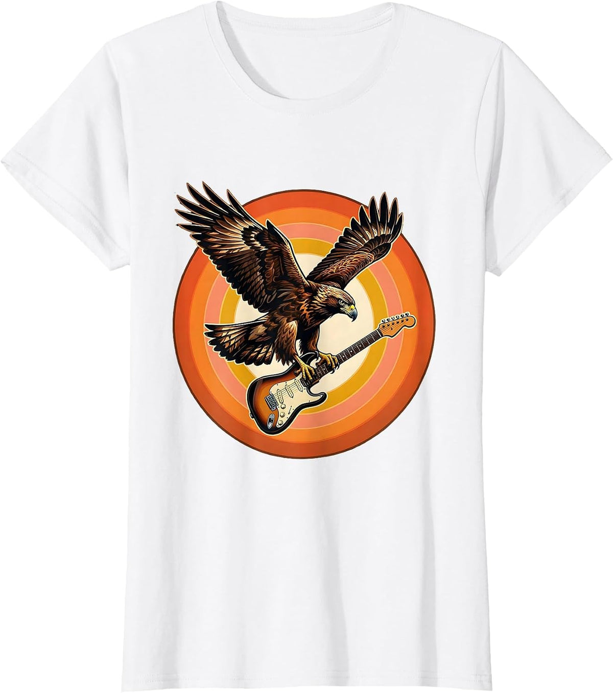 Hawk Diving With Guitar Vintage Rock Band Graphic T-Shirt - White