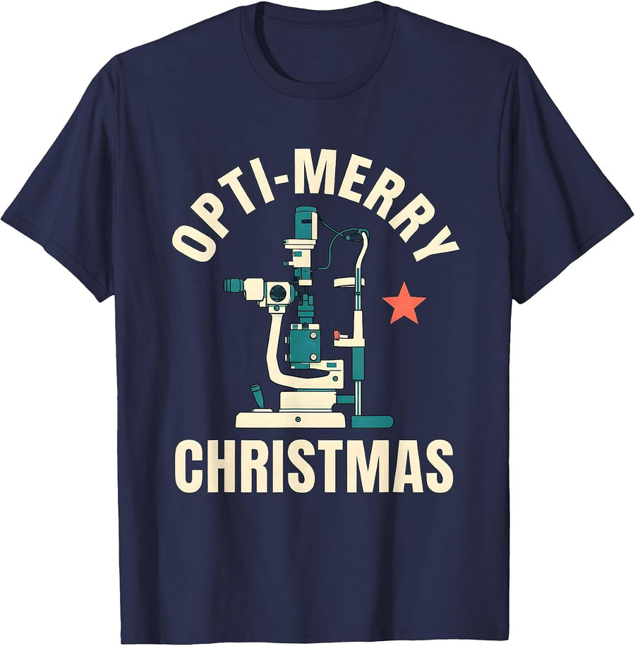 Opti-Merry Christmas Funny Optometrist Eye Doctor Gift T-Shirt - Navy Blue