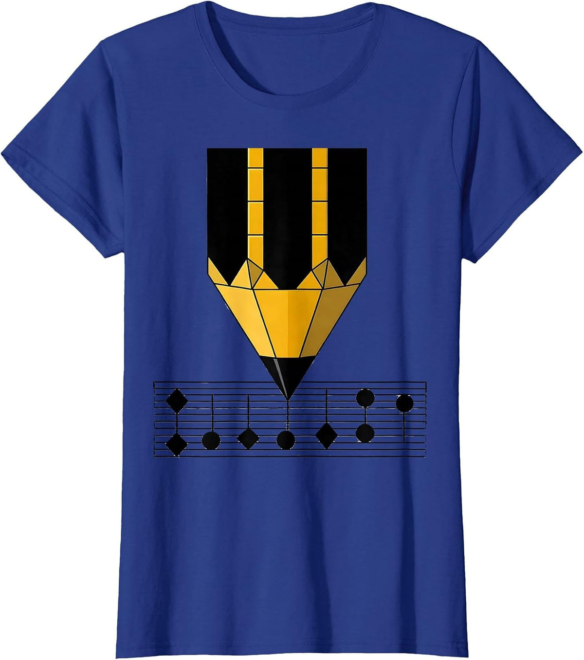 Women's Music Teacher Pencil Writing Notes on Staff Paper T-Shirt - Royal Blue