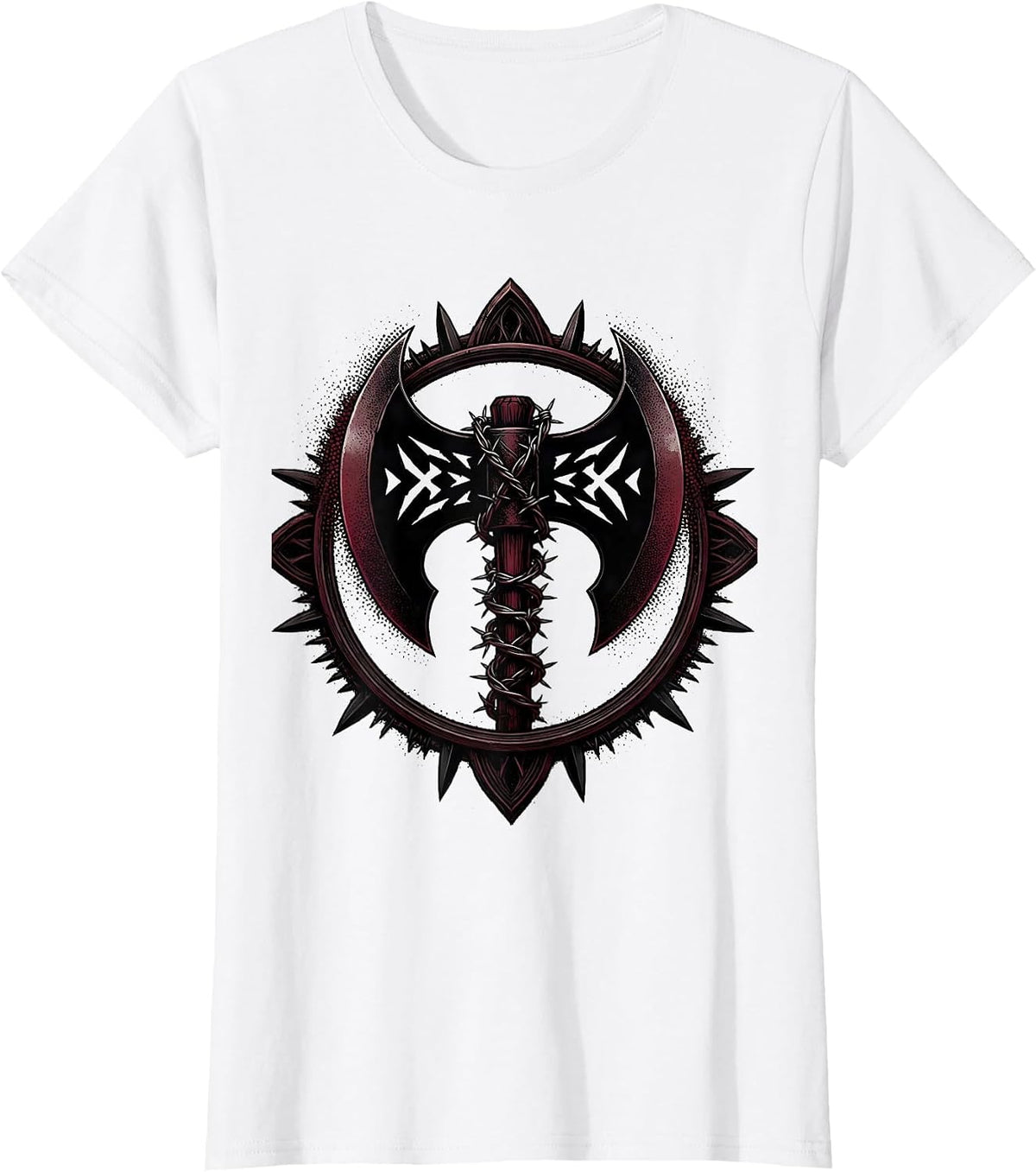 Double-Headed Axe Barbed Wire Metal Graphic T-Shirt - White