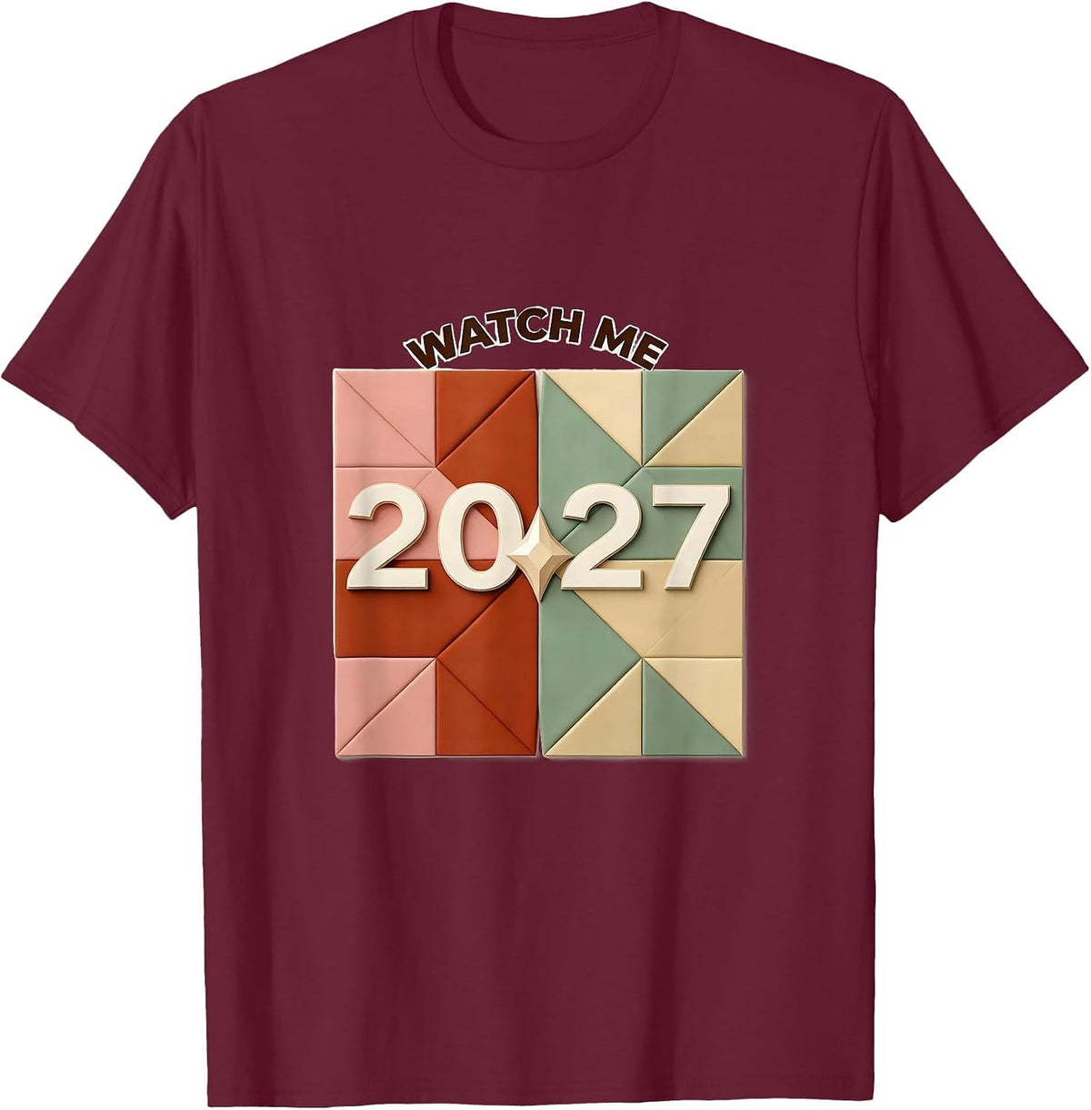Men's Watch Me, 2027 Playful Festive New Year Eve Party Top T-Shirt - Burgundy