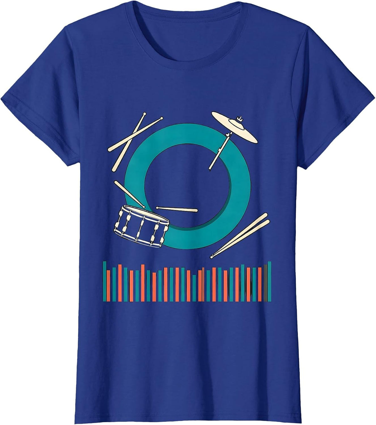 Women's Drum Kit Orbit Flat Vector Drummer Humor T-Shirt - Royal Blue