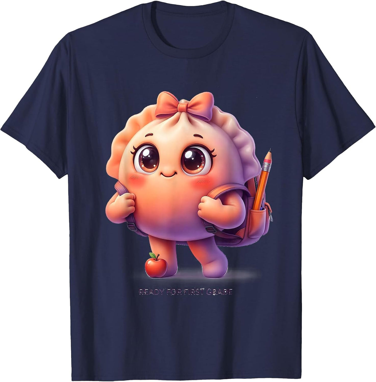 Ready For First Grade Cute Dumpling Back to School Girl T-Shirt - Navy Blue