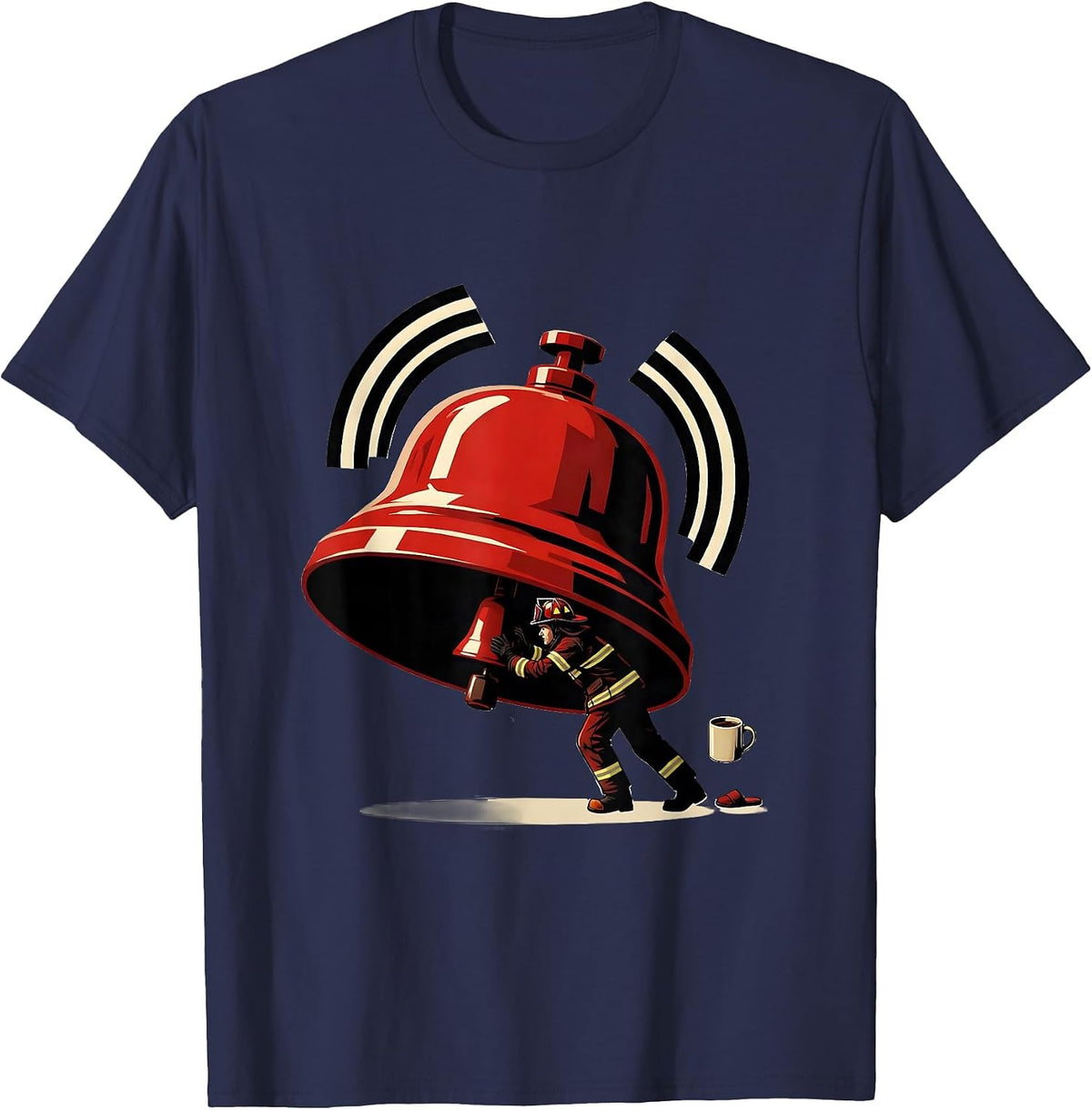 Men's Red Fire Station Bell Firefighter Humor Gift T-Shirt - Navy Blue