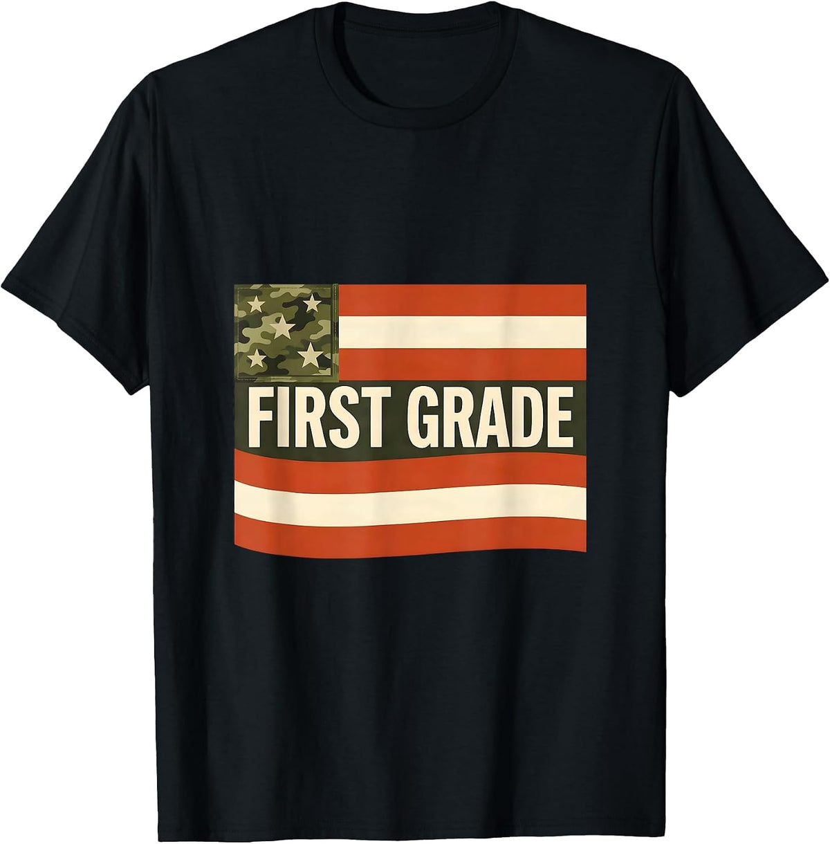 Men's First Grade Cheerful Patriotic Back To School Matching T-Shirt - Black