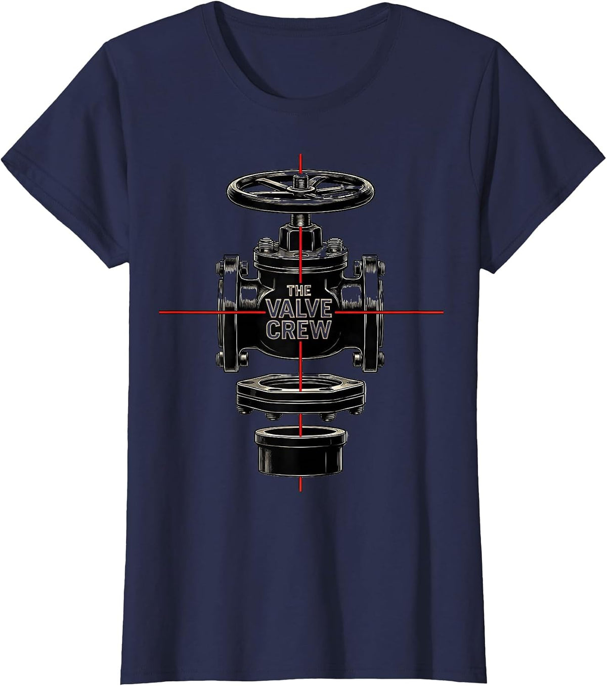 Women's THE VALVE CREW Exploded View Technical Firefighter Humor T-Shirt - Navy Blue