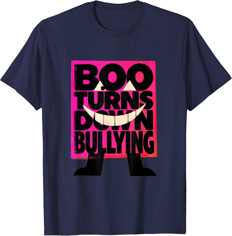 Boo Turns Down Bullying Unity Day Anti Bullying Halloween T-Shirt - Navy Blue