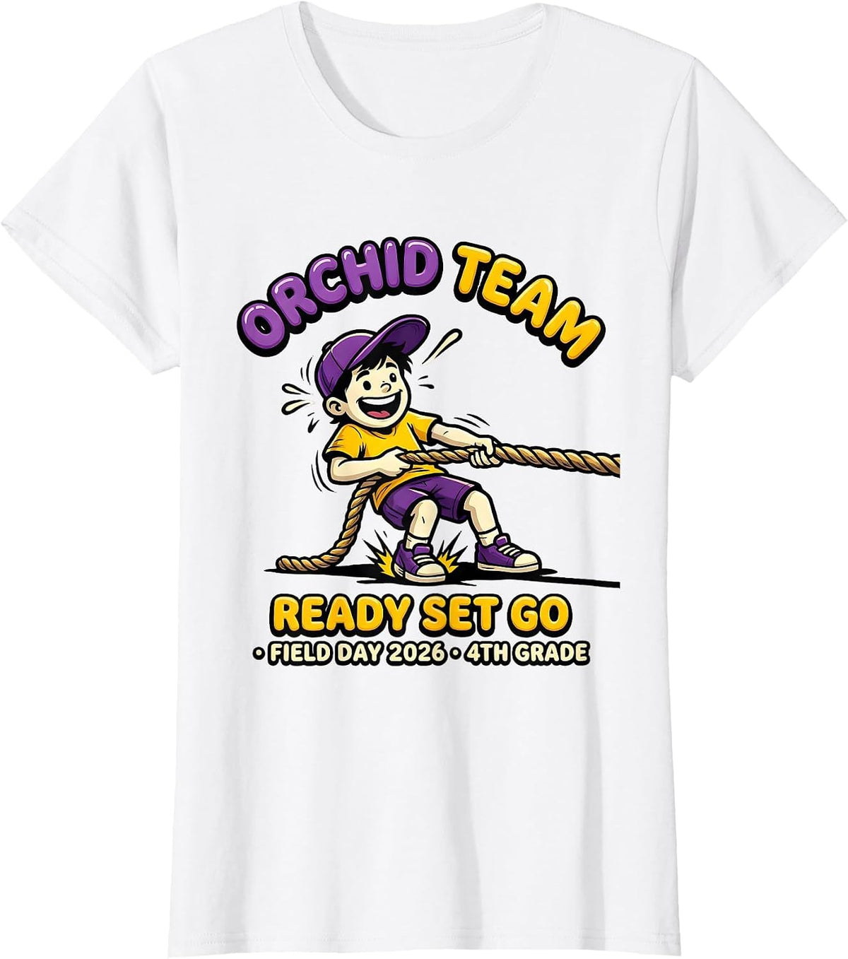 ORCHID TEAM READY SET GO FIELD DAY 2026 4TH GRADE Teacher T-Shirt - White
