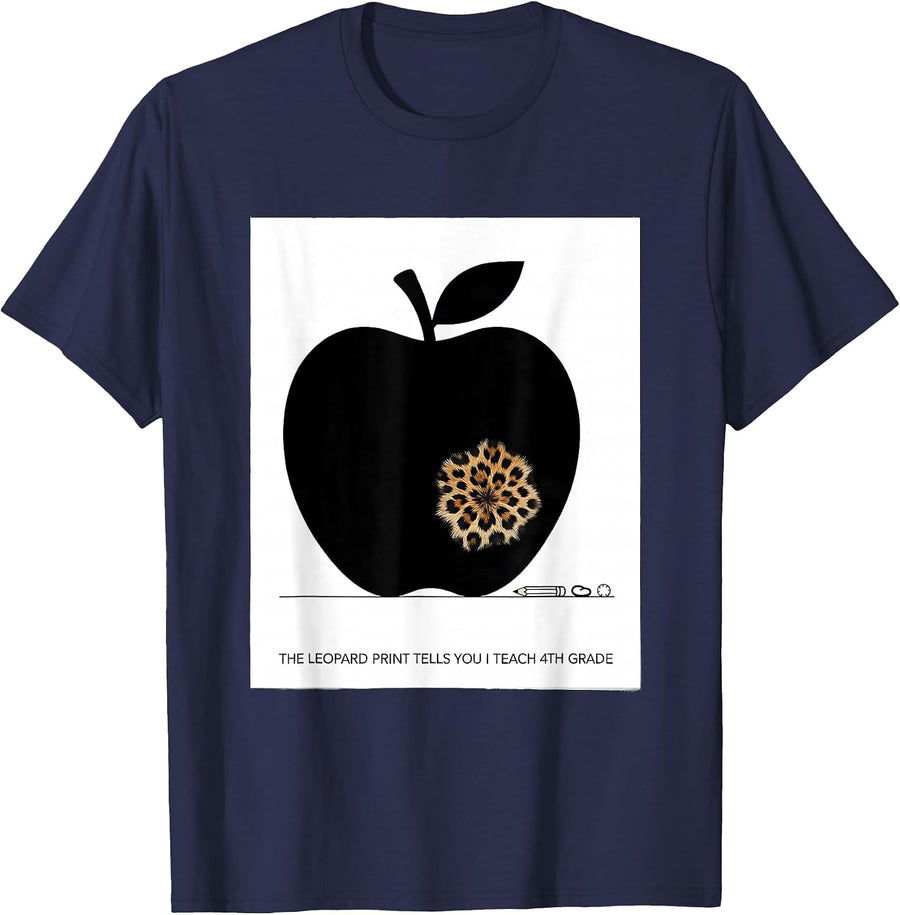 The Leopard Print Tells You I Teach 4th Grade Teacher T-Shirt - Navy Blue
