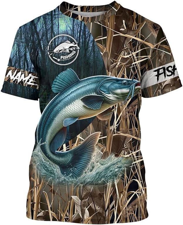 Catfish Fishing Camo Performance Fishing Shirt UV Protection Custom Name Long Sleeves Fishing Shirt - All-over Print T-shirt