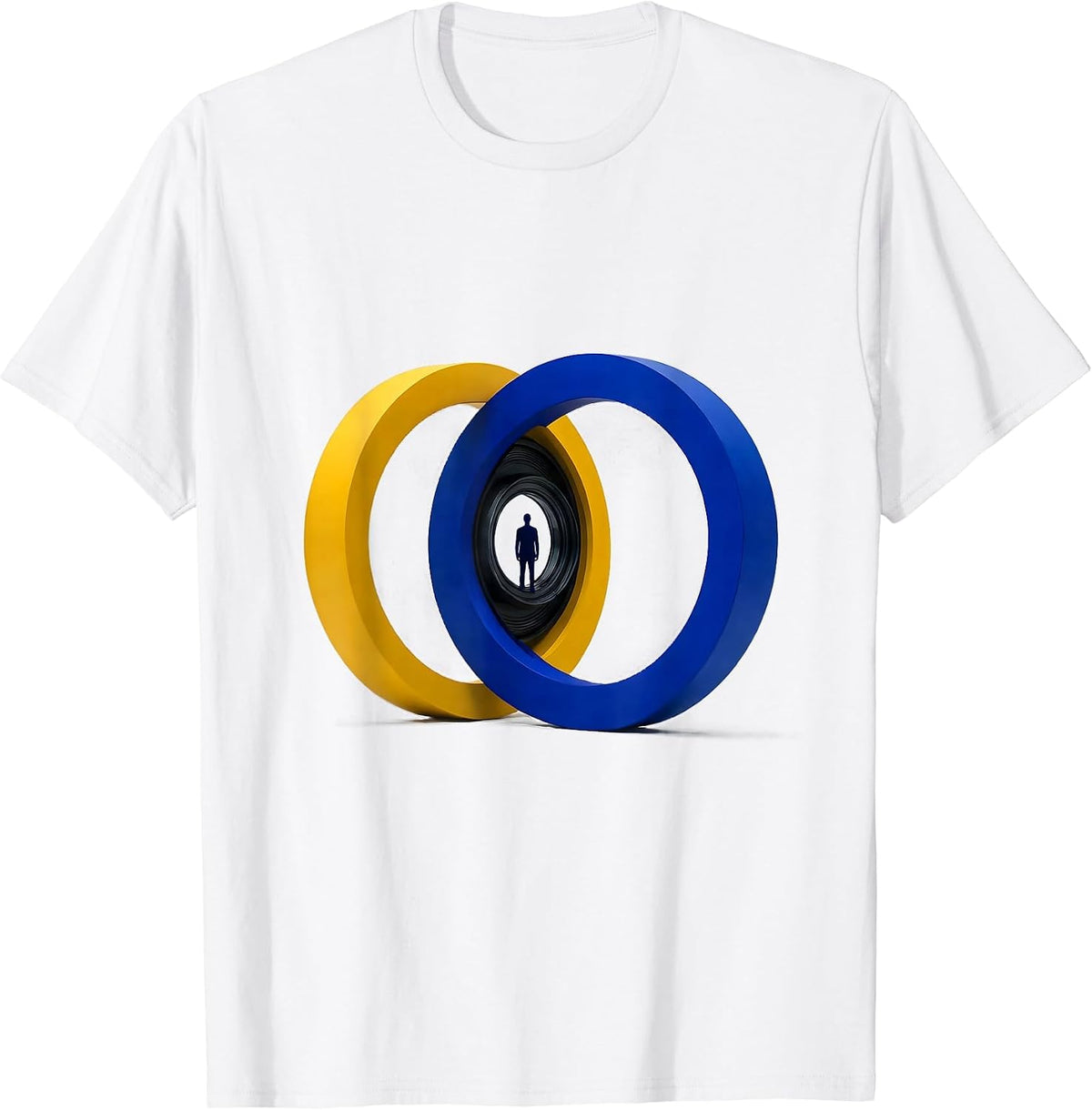 Men's Yellow and Blue Open Rings Down Syndrome Awareness Support T-Shirt - White
