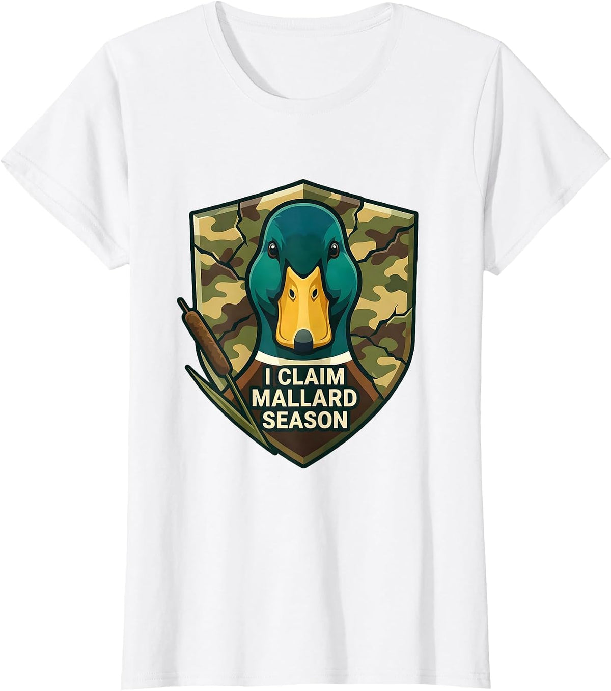 Women's I Claim Mallard Season Hunting Vintage Duck Camo Waterfowl T-Shirt - White