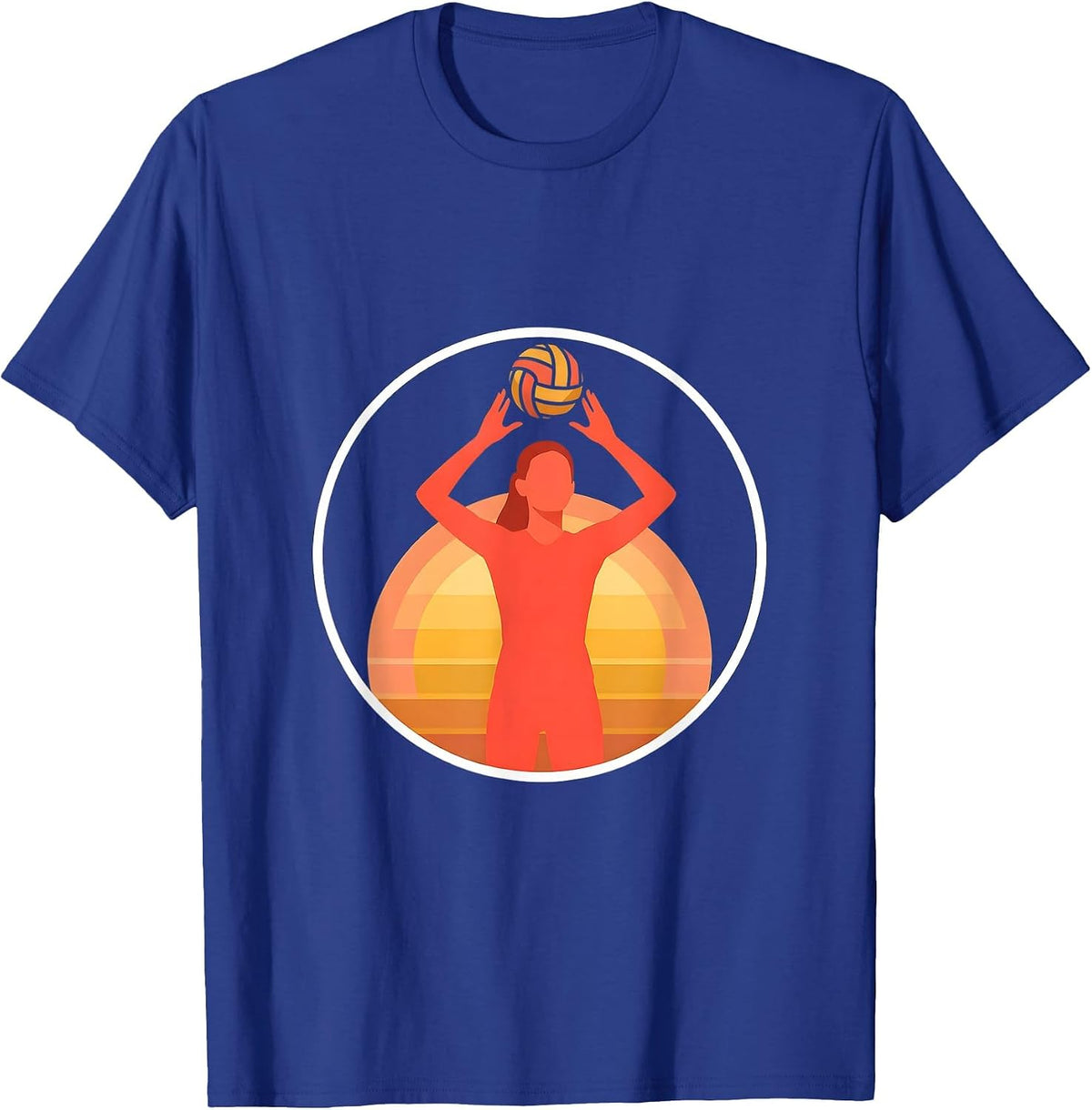 Volleyball Silhouette Sunset Setting Ball T-Shirt - Royal Blue