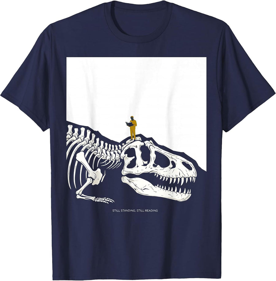 Still Standing Still Reading Funny Teacher Reading Humor T-Shirt - Navy Blue