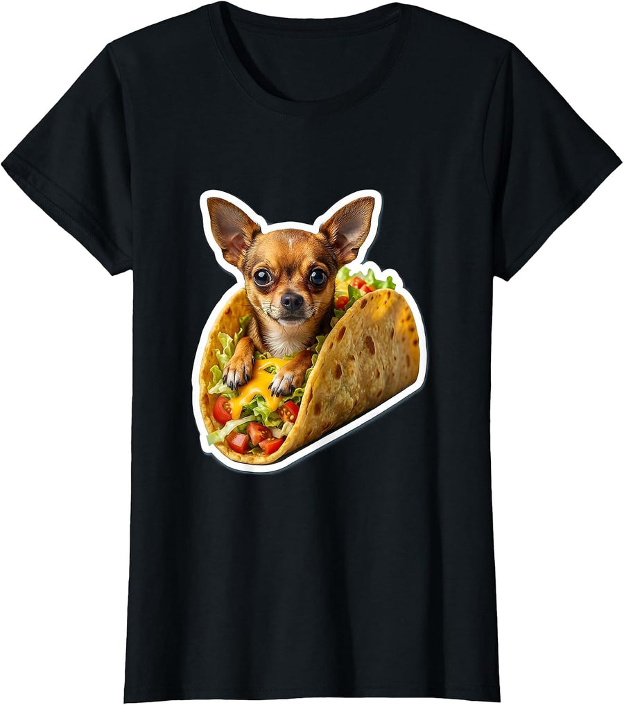 Women's Chihuahua Taco Funny Dog Lover Graphic T-Shirt - Black