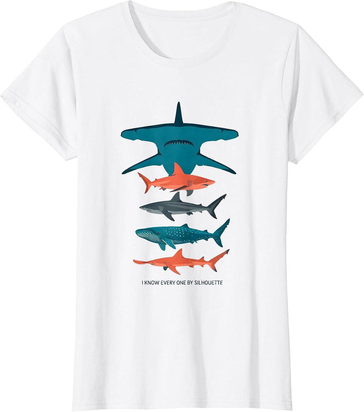 I Know Every One By Silhouette Funny Shark Species Ocean T-Shirt - White